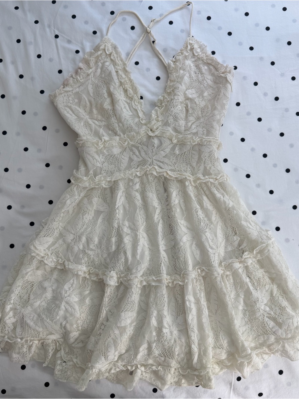 Princess Polly Cream Lace Mini Dress with Tiered Skirt